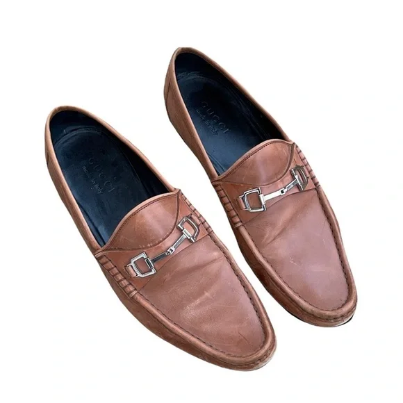 Gucci Men's Brown Leather Horsebit Loafers Size 8