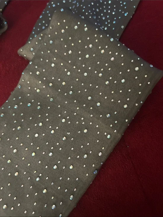 Embellished Olive Green Tights with Rhinestones