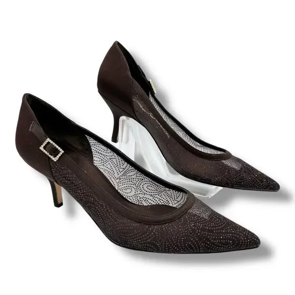 Women's Nina Cocoa Brown Sheer Glitter Satin Formal Pumps Heels Shoes size 8M‎