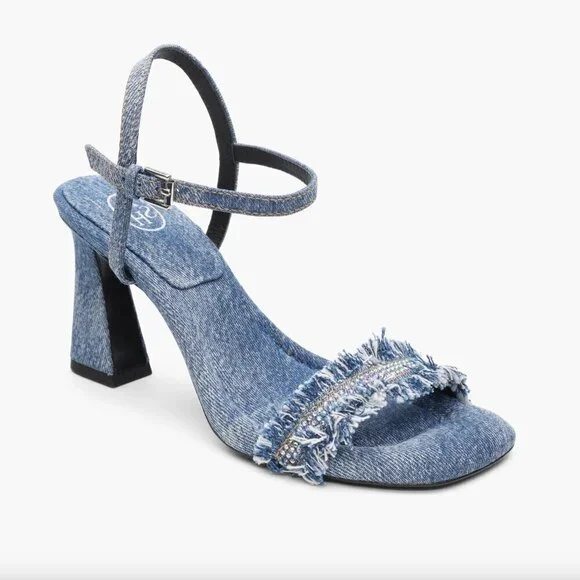 Ash Lover Ankle Strap Sandals Heels‎ 39 Denim Studded