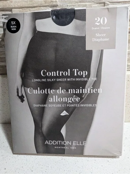 Addition Elle LONGLINE SILKY SHEER Hoisery Control Top, Invisible Toe Plus Sz 5x