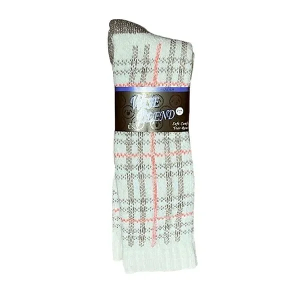 BOGO Wise Blend Cream Plaid Merino Wool Socks, Size M, NWT‎