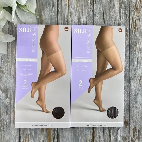 Silk Impressions Shimmer Sheer Pantyhose Stockings Sheer 2, 2-Packs M