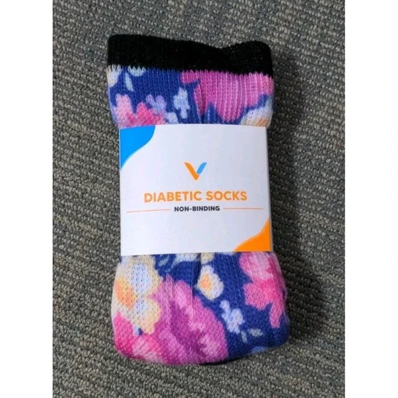 Viasox Easystretch Socks Size Large Floral Print Non-Binding Diabetic