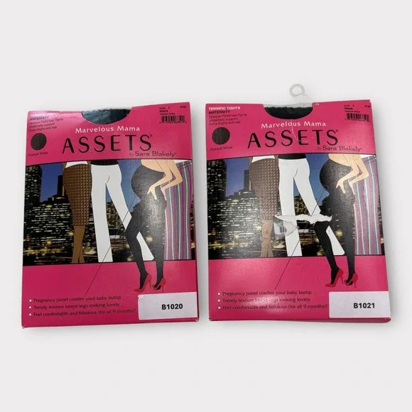 LOT OF 2 Marvelous Mama Spanx Assets Tights Maternity Sz 1 Black Opaque Stripes