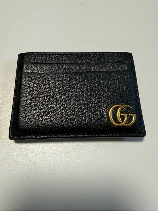 Gucci Black Leather Card Holder with Gold GG Logo