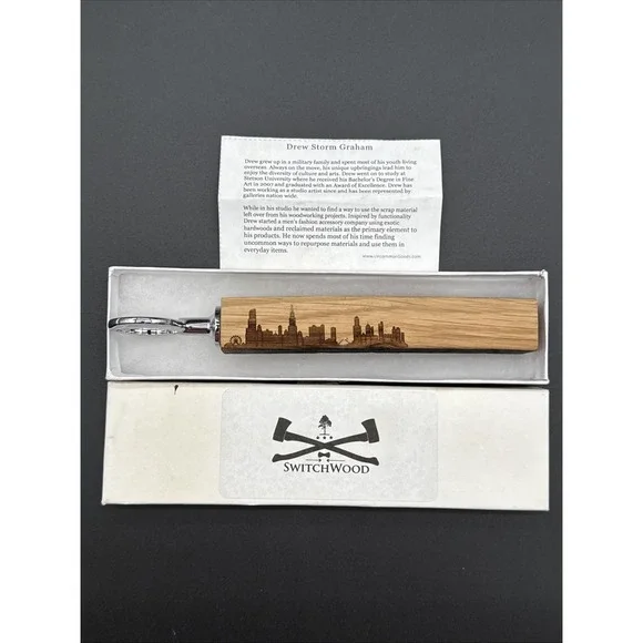 Switchwood Whiskey Barrel‎ Wood bottle opener NEW IN BOX!  With City Scen