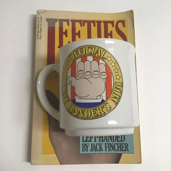 Left Handers Coffee Mug Cup Lefties Book LOT 1980’s Gift Kitchen Vintage Korea