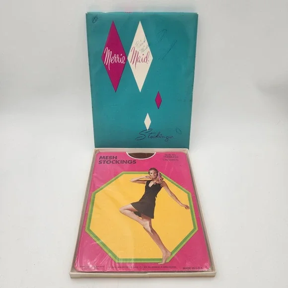 Vintage Merrie Maid Patricia Mesh Stockings Cinnamon Brown 15 Denier Size 9.5