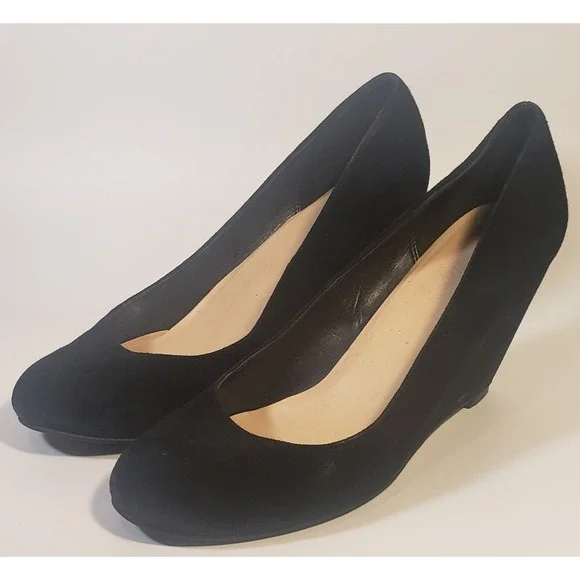 Cole Haan Women's Size 6B Black Wedge Heels Suede Slip-On Shoes Pumps