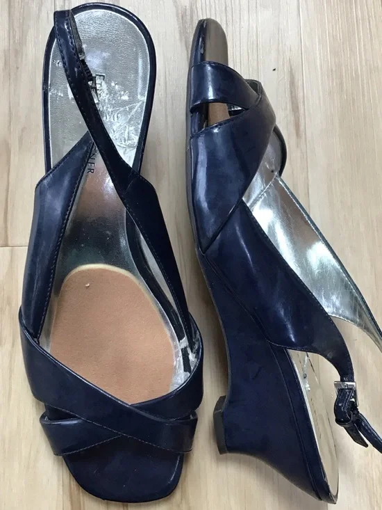 Etienne Aigner Navy Blue Crisscross Slingback Wedge Sandals