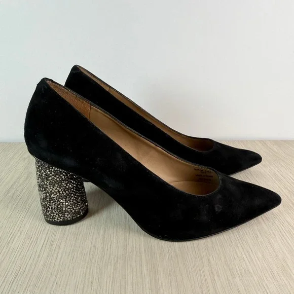 & Other Stories Black Suede Embellished Block Heel Pumps Pointed Toe Spain 39