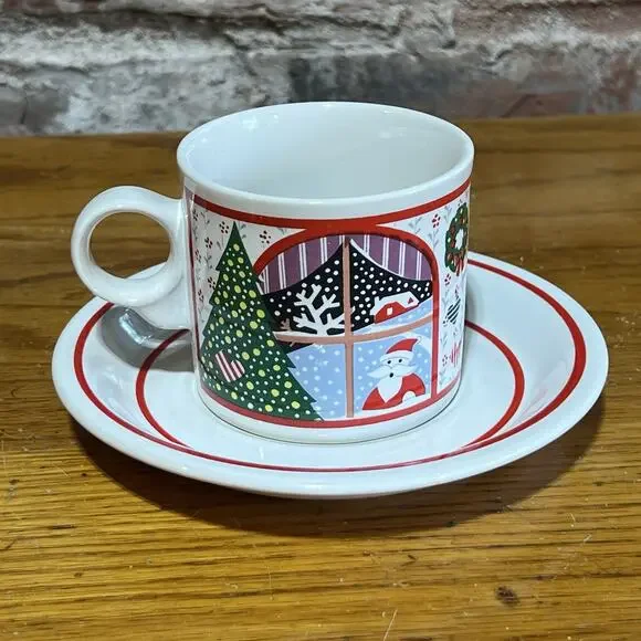 Vtg Noritake Twas the Night Before 8100 Coffee Mug Saucer Scottie Dog