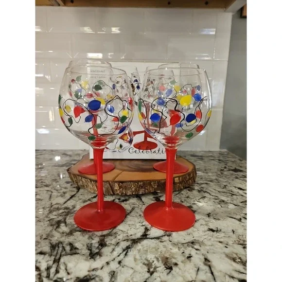 Celebration Goblets Set of 4 Home Essentials & Beyond Hand Painted Christmas Art