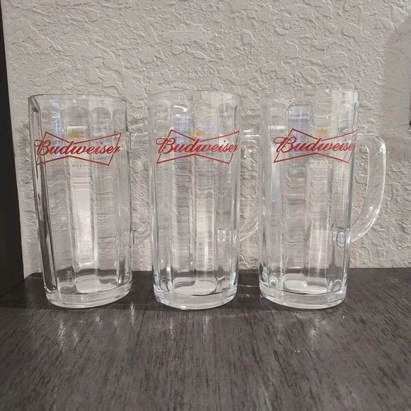 Vintage Budweiser Beer Glasses Set Of‎ 3 Red Bow Tie Logo 1970's