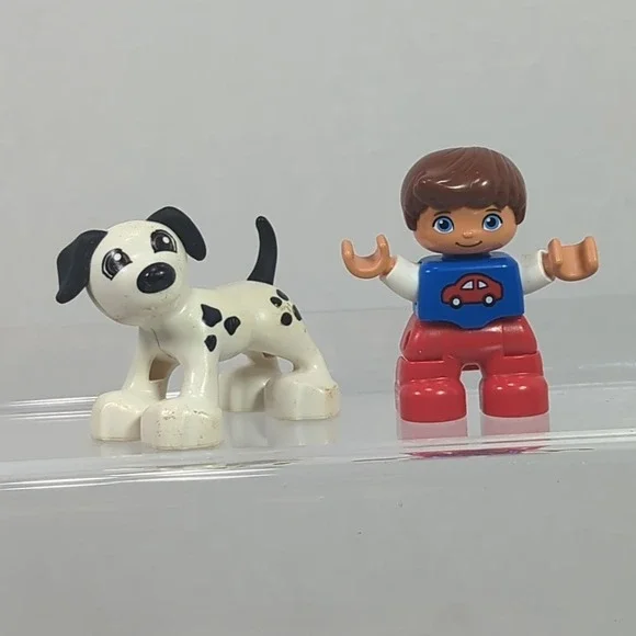 Legos Duplo Figures Boy and Dalmation Dog Lot of 2