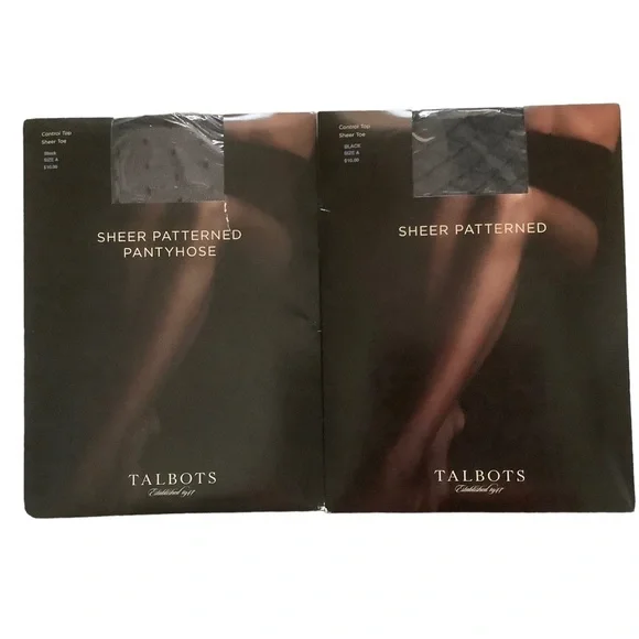 2 pair Talbots sheer top control women’s pantyhose black sheer toe size A
