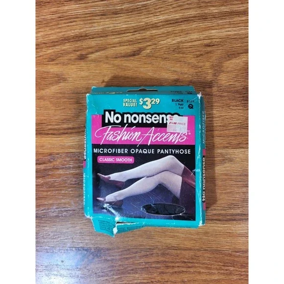Vintage 1994 No Nonsense Fashion‎ Accents Black Opaque Pantyhose Queen Size