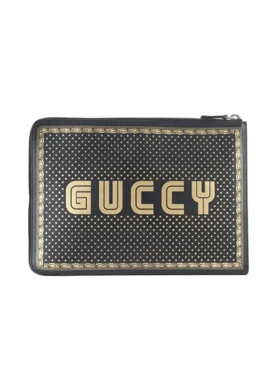 Gucci Sega Collaboration Guccy Print Leather Business Clutch
