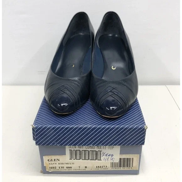 Selby Vintage Women's 7 B‎ Glen Navy Blue Multi Textured Tip Point Toe Heel Shoe
