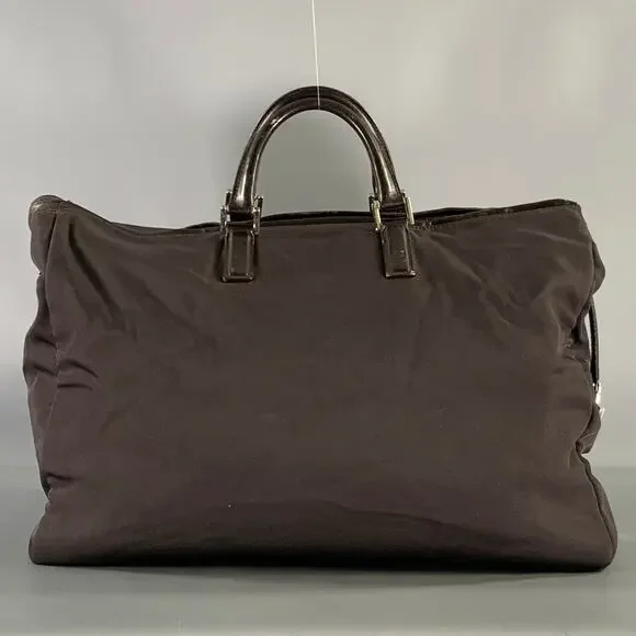 GUCCI Brown Leather Trim Nylon Weekender Bags & Leather Goods