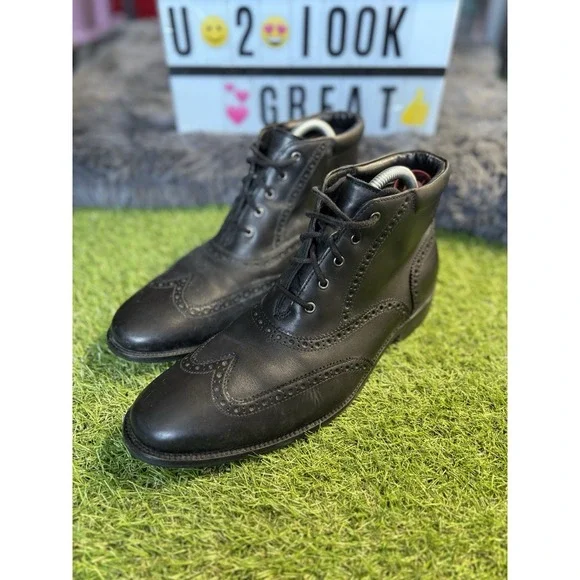 Cole‎ Haan Boots Mens Size 9 Black Leather Wingtip Oxford Chukka lace up Ankle
