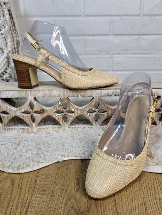 Talbots Woven Slingback Block Heel Pumps in Natural Size 8.5
