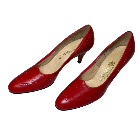 Vintage Johansen Ray Shinger Red Leather Pumps Women's Size 9 Narrow USA