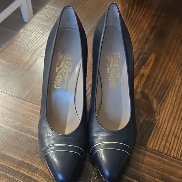 Salvatore Ferragamo Women's Navy Leather Heels