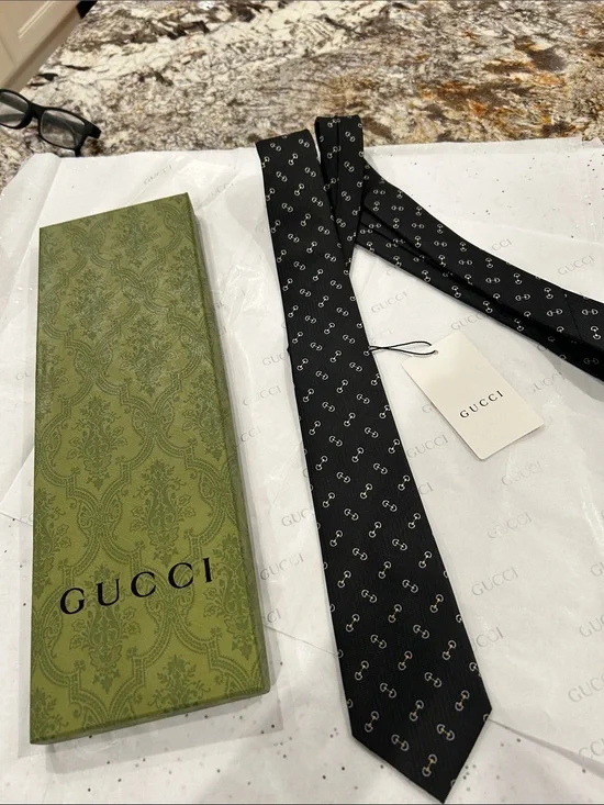 Gucci Black Silk Tie with Mini GG Motif