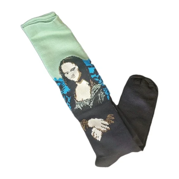 Mona Lisa Painting Knee High Novelty Socks Funny Gift Artwork Leonardo Da Vinci