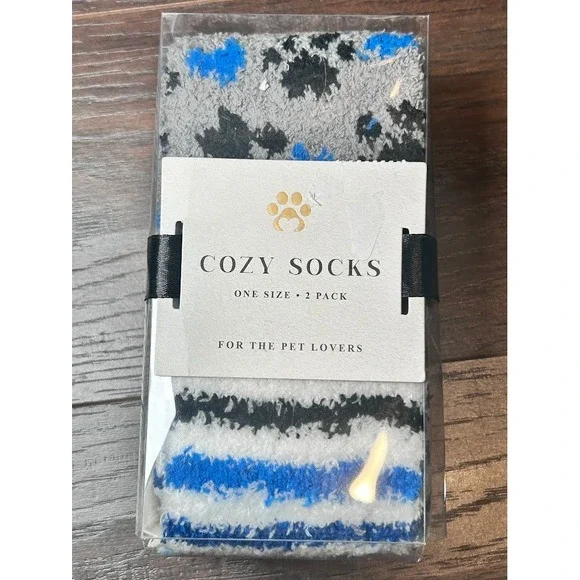 Cozy Socks‎ One Size Two Pack Pet Lovers Paw Print Blue White Gray NWT