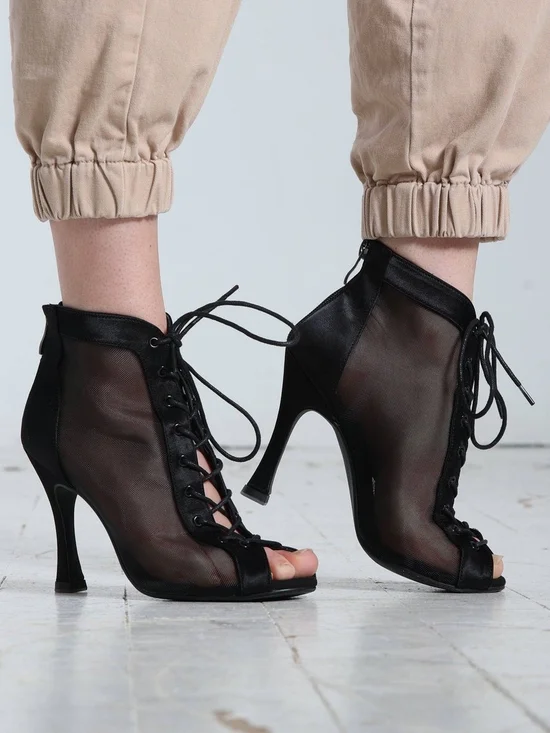 Simona Suede Sole Mesh, Open Toe, Satin Dance Shoes