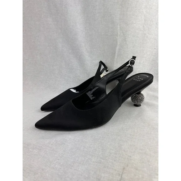 A New Day Womens Black Pointed Toe Slingback Disco Ball Rhinestone Heels Size 10