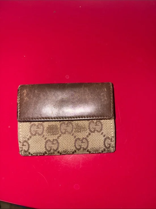 Gucci Brown Monogram Canvas & Leather vintage card holder