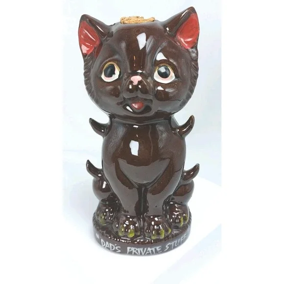 Vintage Dad's Private Stuff‎ Cat Redware Decanter Japan *READ