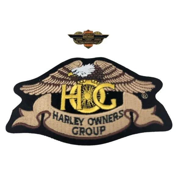 Harley-Davidson HOG 25th Anniversary MDA Patch & Pin Set 2005 Biker Eagle Black