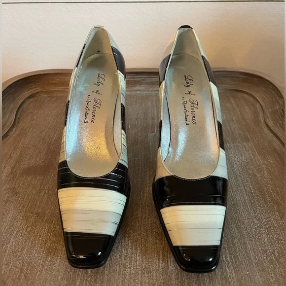 Lily of Florence by Renzo Fontanelli Italian Vintage Black White Heels Size 6.5