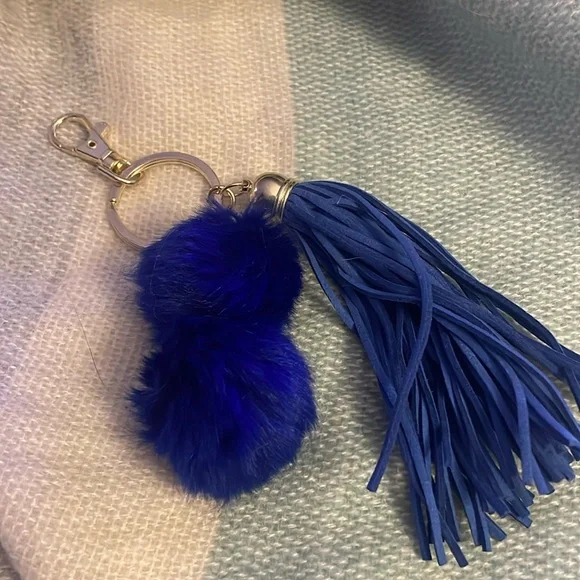Fuzzy ball and tassel key ring