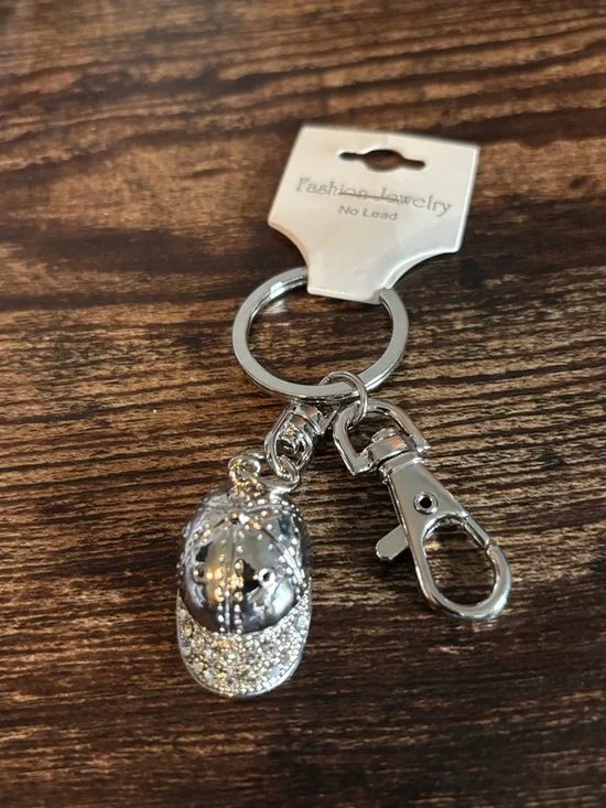 Silver Bling Rhinestone Ball Cap Bag‎ Charm Key Chain