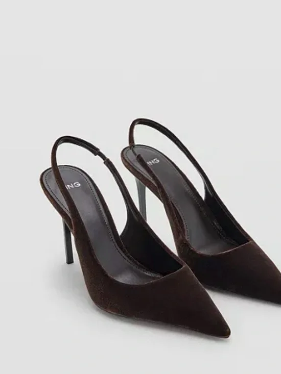 Mango Mica Brown Velvet Pointed Slingback Heels NWT size 37 US 6.5-7