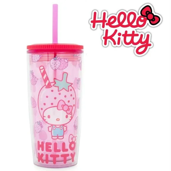 NEW Seal Hello Kitty Spill Proof Strawberry Tumbler With Lid and Straw 20 oz
