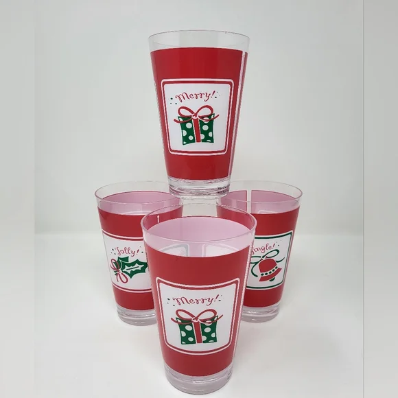 Bundle of 4 Tumblers Hard Plastic Reusable Holiday‎ Christmas 16 oz