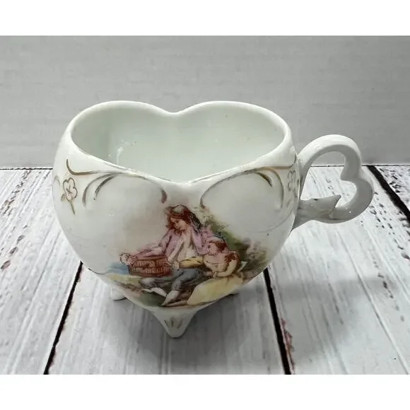 Vintage‎ Victorian Footed Tea Cup Heart Shaped Handle - Cup Only