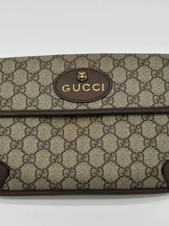 Gucci Beige Brown GG Monogram Canvas Tote with Green and Red Web Stripe