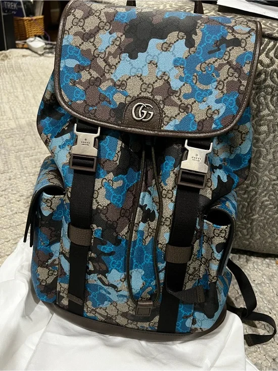 Gucci Blue and Brown Camouflage GG Canvas Backpack