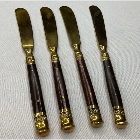 Pottery Barn bronze rosewood Knives Vintage Butter Spreader flatware Set Of 4