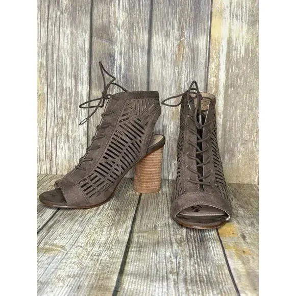 Sam Edelman Rocco Boho Hippie Vegan Leather Lace Up Block Heels‎ Womens Sz 6.5