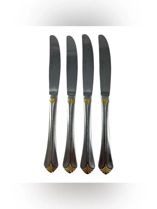 Towle Santa Barbara 18/8 Stainless Flatware Gold Accent 4 Dinner Knives 9