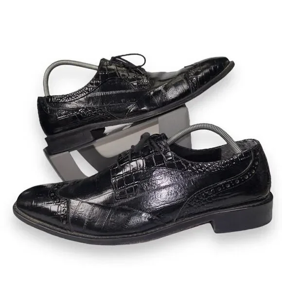 Stacy Adams Galletti Croc Print Wingtip‎ Oxfords Black Men's 12M